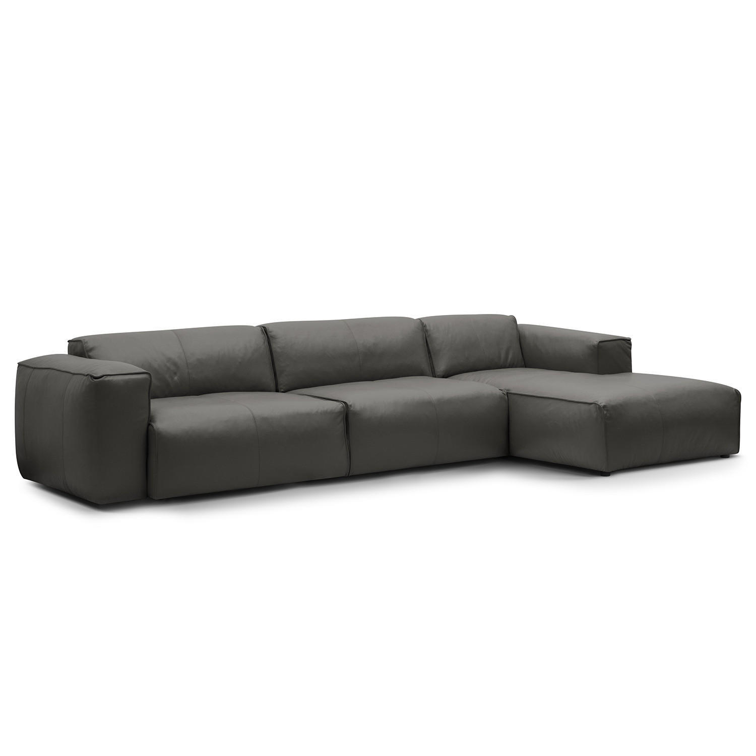 3-SITZER ECKSOFA mit Longchair - Schwarz/Grau, Leder/Kunststoff (317/173cm) - home24