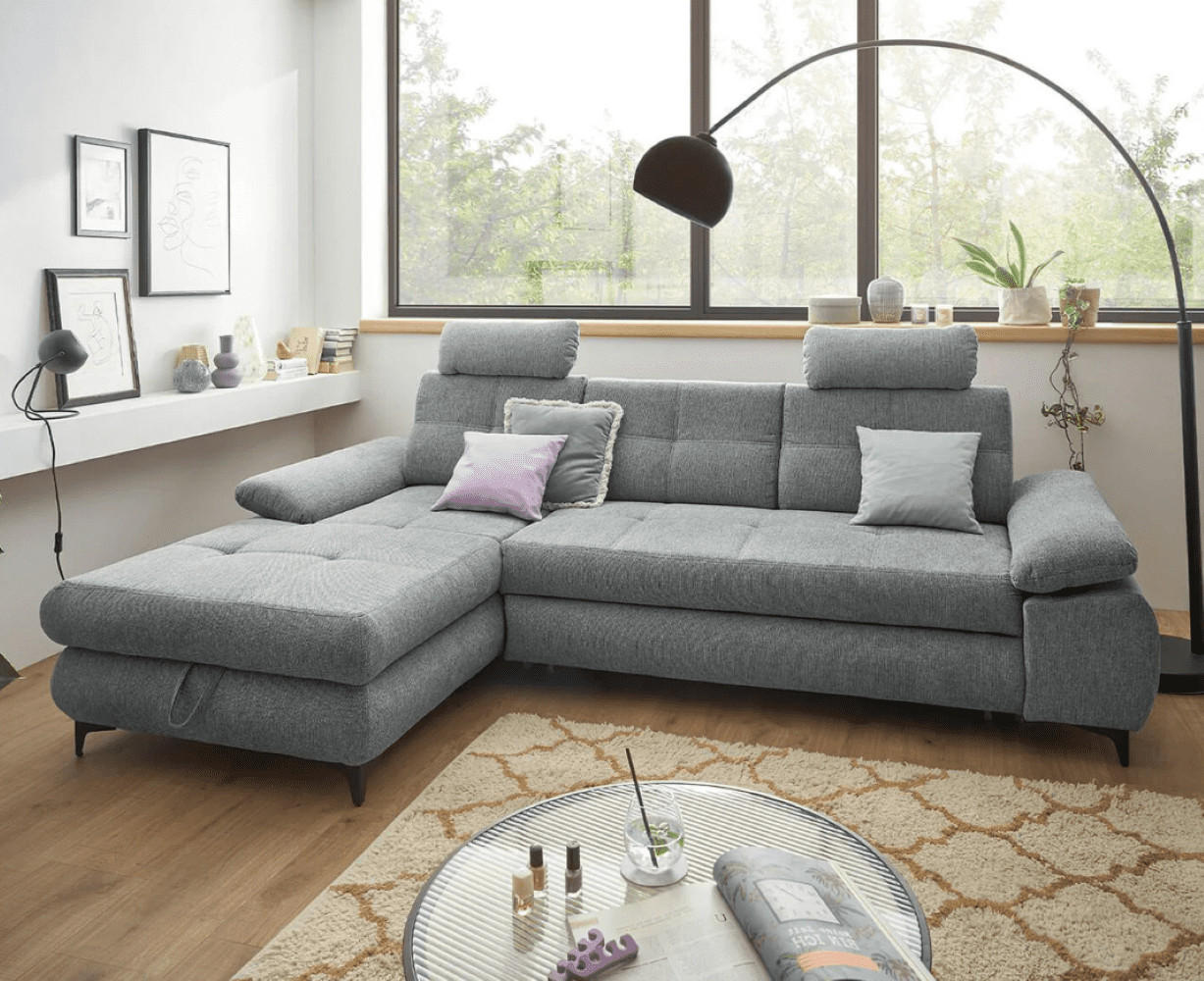 ECKSOFA mit Schlaffunktion und Bettkasten - Schwarz/Grau, Kunststoff/Textil (274/177cm) - ed exciting design