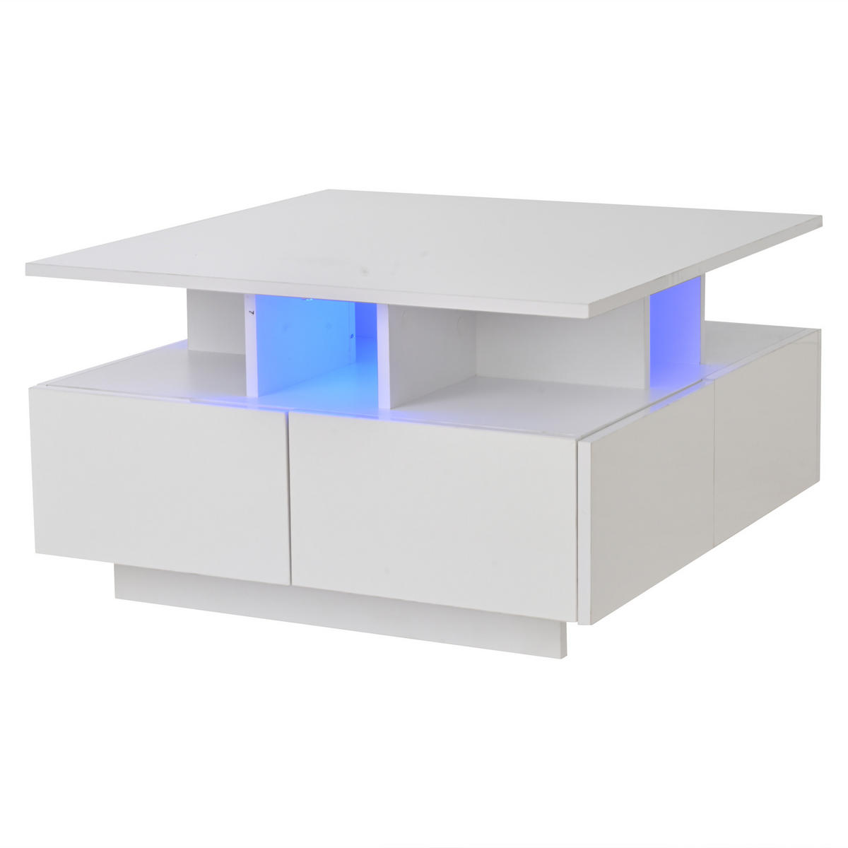 COUCHTISCH Weiß 70/70/40 cm mit LED-Beleuchtung - Weiß, Holzwerkstoff (70/70/40cm) - PANGIVO