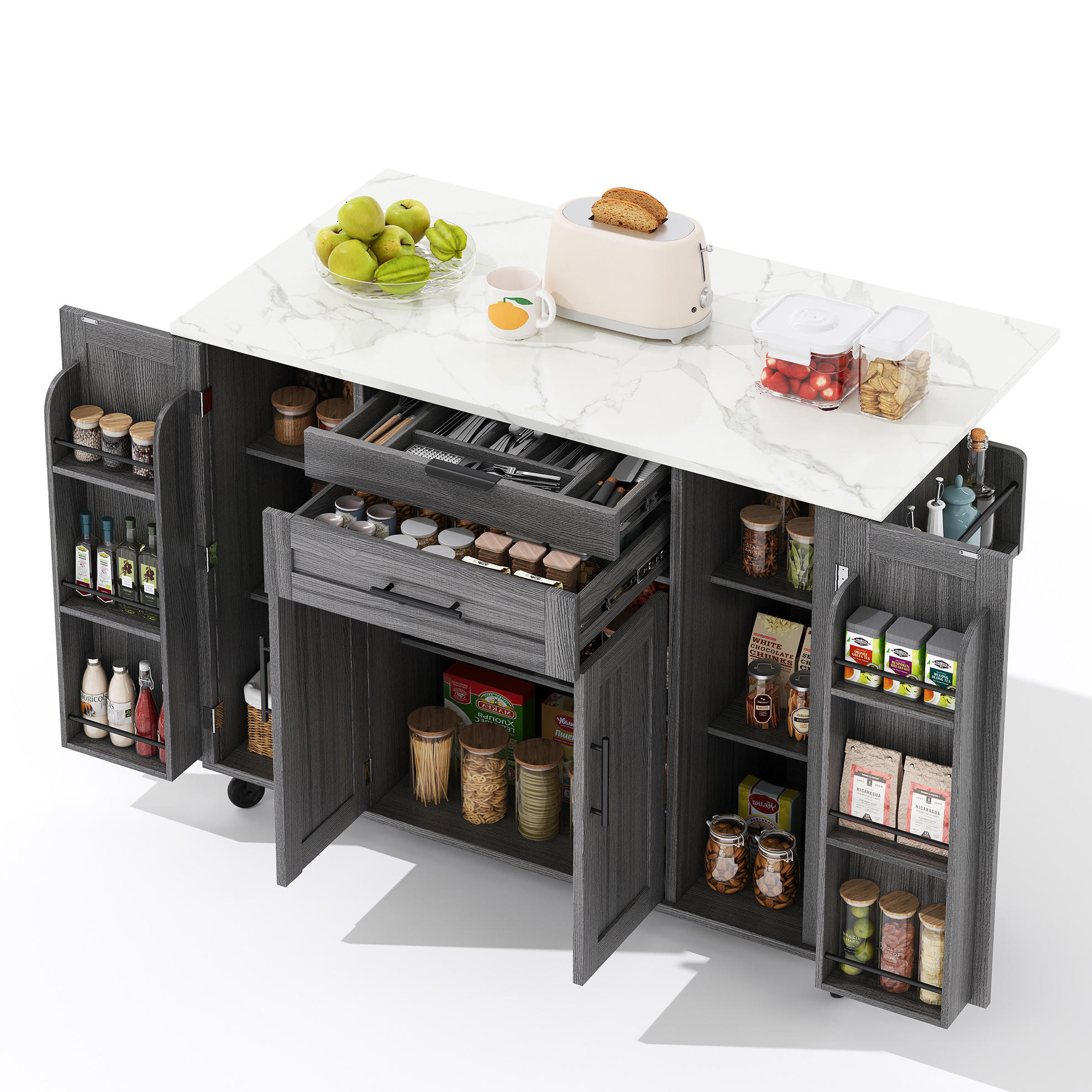 KÜCHENINSEL 136/70/92 cm grau aus MDF mit ausziehbarer Platte - Grau, Holzwerkstoff (136/92/70cm) - OKWISH