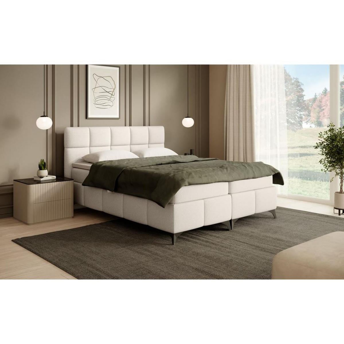 BOXBETT Solido mit Bettkasten 160x200 cm hellbeige - Beige/Schwarz, Textil/Metall (160/200cm) - Beautysofa