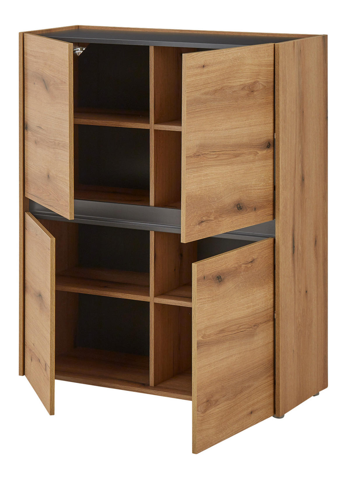HIGHBOARD Eiche Evoke, grau 100 cm, Kommode mit 8 Fächern - Eichefarben/Schwarz, Holz/Holzwerkstoff (100/120/40cm) - Furn.Design