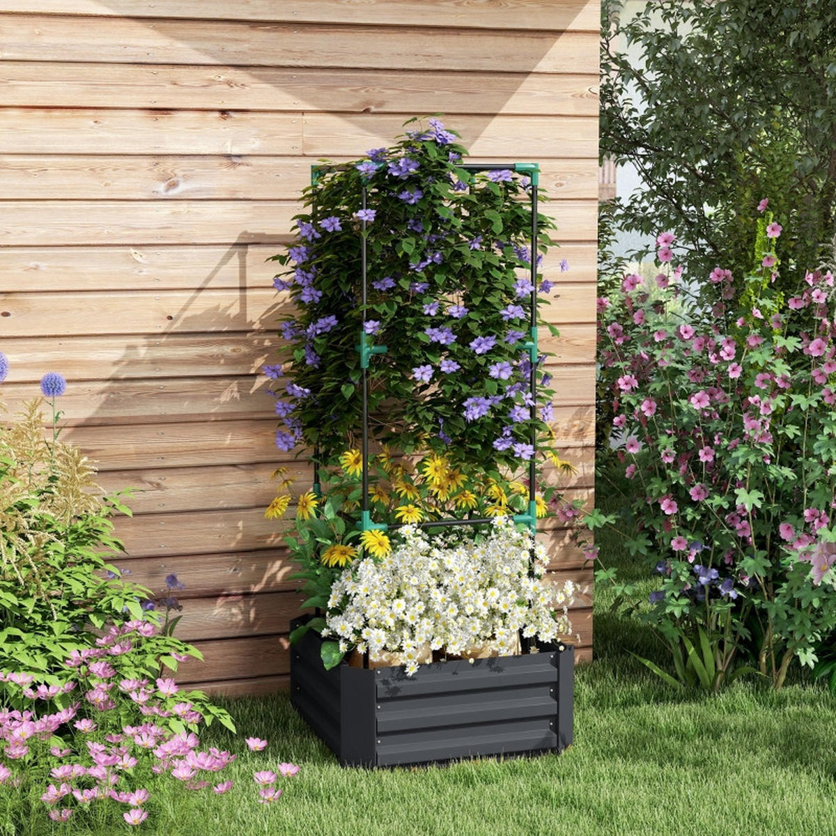 HOCHBEET 61x61x140 cm Spalier wetterfest dunkelgrau - Dunkelgrau, Metall (61/140/61cm) - Fortuna Lai