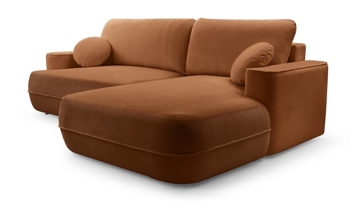 ECKCOUCH L Form Peoni Kupferfarbe 267/168/87 cm mit Schlaffunktion R - Dunkelorange/Schwarz, Kunststoff/Textil (267/168cm) - AX Living
