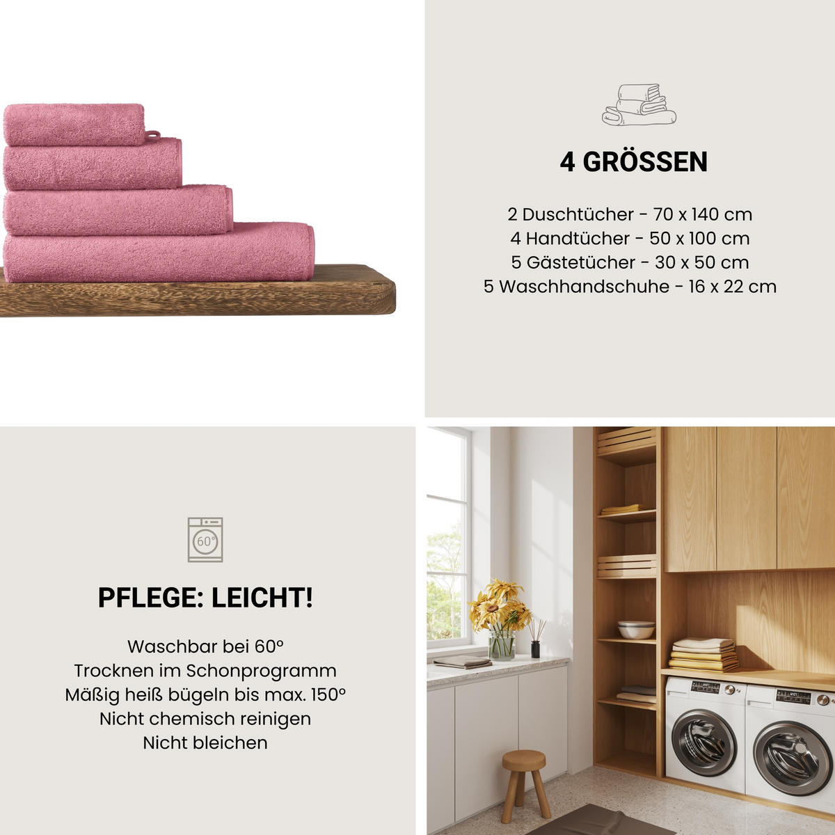 HANDTUCHSET Milano - 4-teilig - 50 x 100 cm - Malve - Mauve, Textil (50/100cm) - SCHIESSER