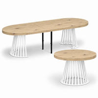 ESSTISCH rund ausziehbar 100/300/76 cm, Hellbraun Eiche Artisan, 54 cm Tischplatte + Lamellen-Metallgestell Weiß - Weiß/Eiche Artisan, Holzwerkstoff/Metall (100/300/76cm) - Damale Möbel