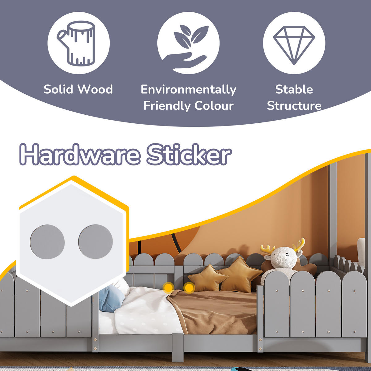 HAUSBETT 90/200 cm Grau - Grau, Holz - Raumix