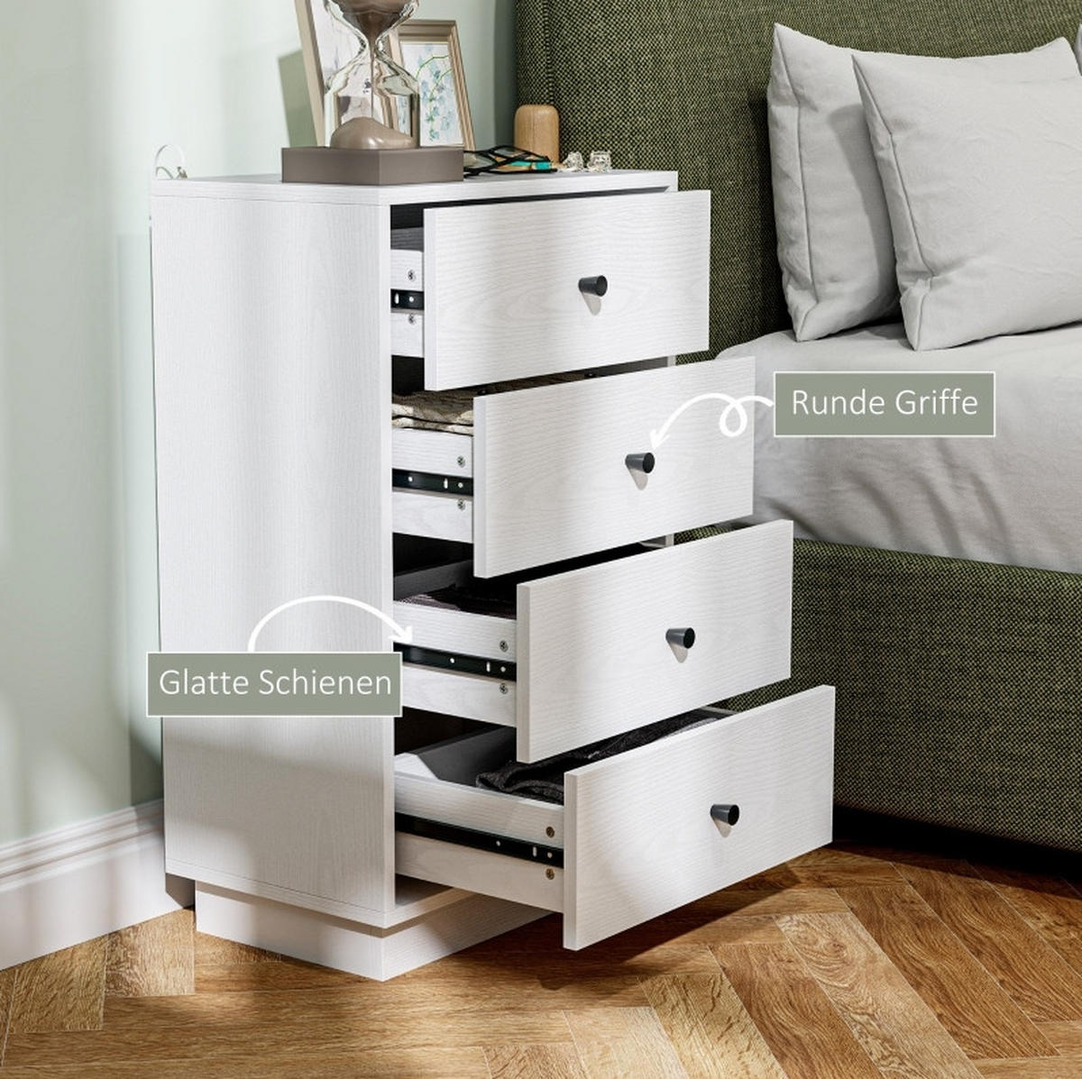 KOMMODE aus Spanplatte 47x29x75 cm Weiß mit 4 Schubladen und Anti-Kipp-Schutz - Weiß, Holzwerkstoff (47/75/29cm) - IVMEU