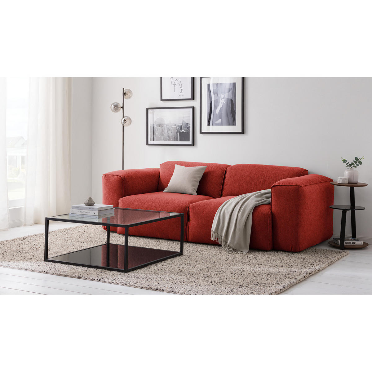 2-SITZER SOFA - Rot/Schwarz, Kunststoff/Textil (220/71/102cm) - home24