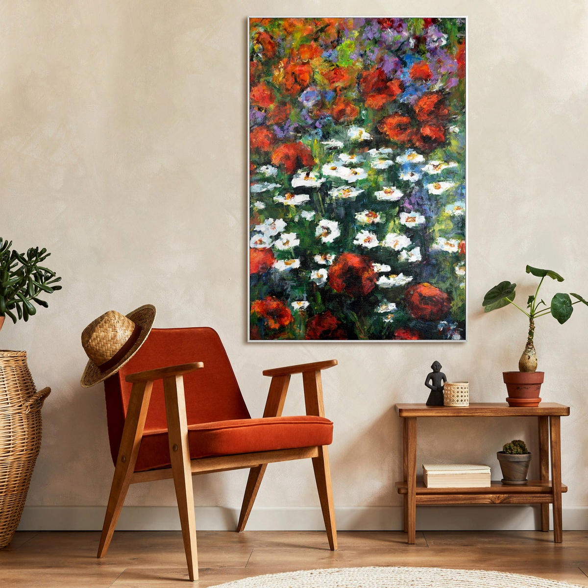 GEMÄLDE Blühende Weiten Schattenfugenrahmen Weiß 120x80 cm - Weiß, Holz (120/80cm) - YS-art gallery