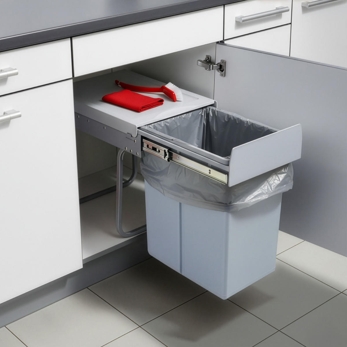 VESTAVĚNÝ KOŠ NA ODPAD Froland - šedá, kov/plast (34/42/26cm) - [en.casa]