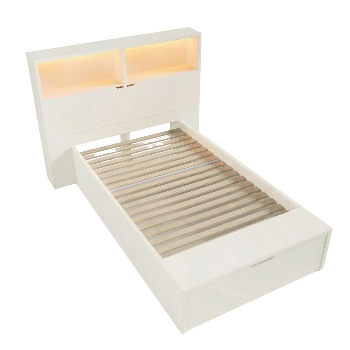 BETT 90x200 cm Weiß Multifunktions mit LED & USB - Weiß, Holzwerkstoff (90/200cm) - Urban Meuble