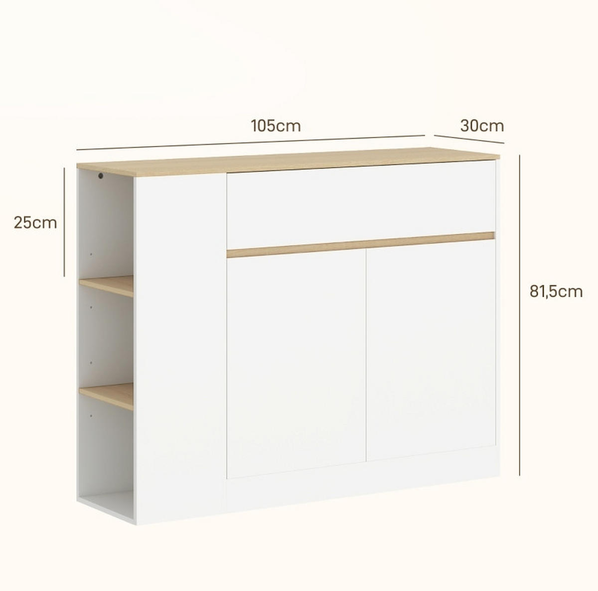SIDEBOARD 105/30/81,5 cm mit Schublade, verstellbaren Einlegeböden und Kippschutz, Weiß - Weiß, Holz (105/81.5/30cm) - Redom