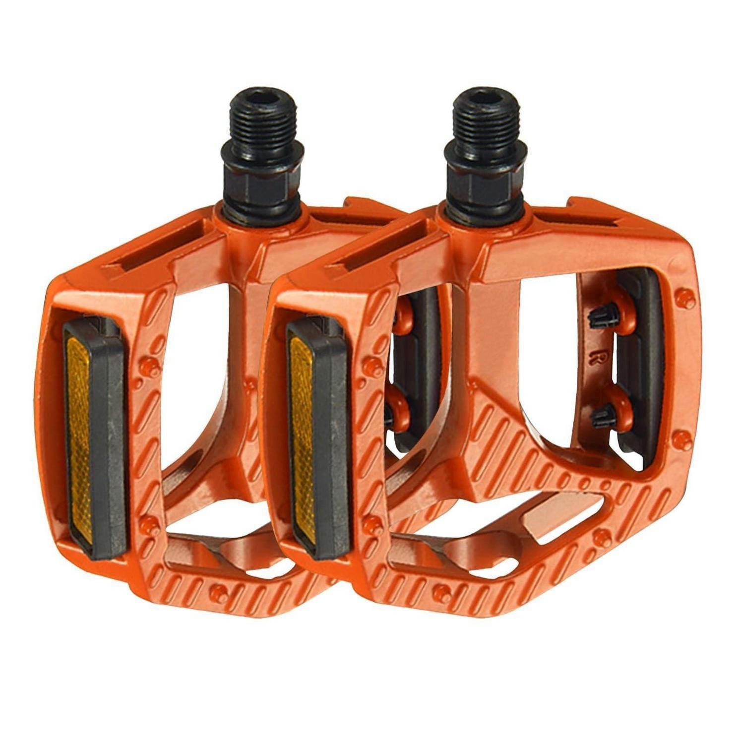 FAHRRADPEDALE 9/16" MTB Pedale mit 3 gedichteten Lagern Orange, CNC Aluminium Flachpedale mit Anti-Rutsch - Orange, Metall (10/1.5/12.5cm)