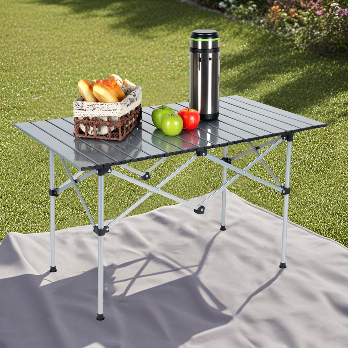 CAMPINGTISCH - Silberfarben, Metall (53/95/55cm) - Relaxdays