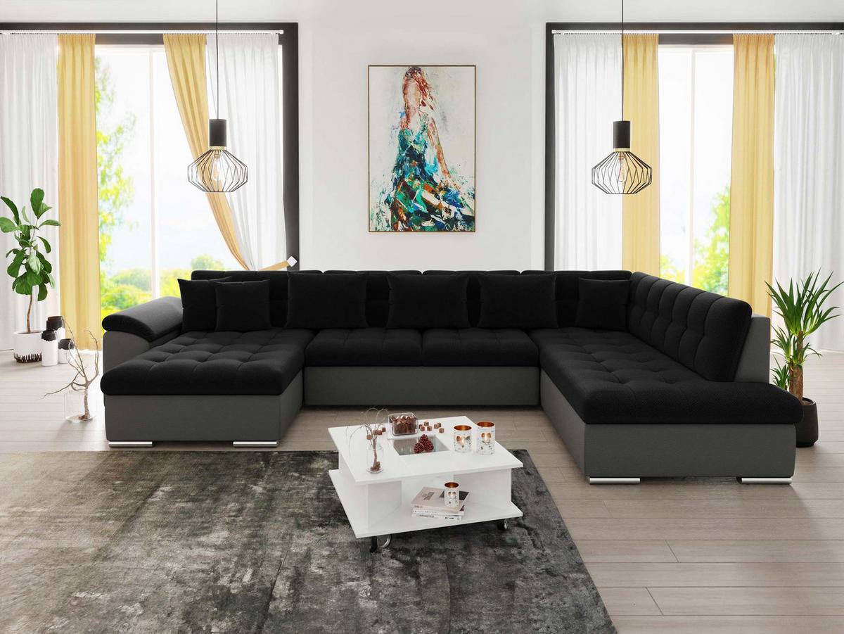 WOHNLANDSCHAFT Niko Bis, Seite: Links - Anthrazit, Holz/Textil (348/76/205cm) - MIRJAN24