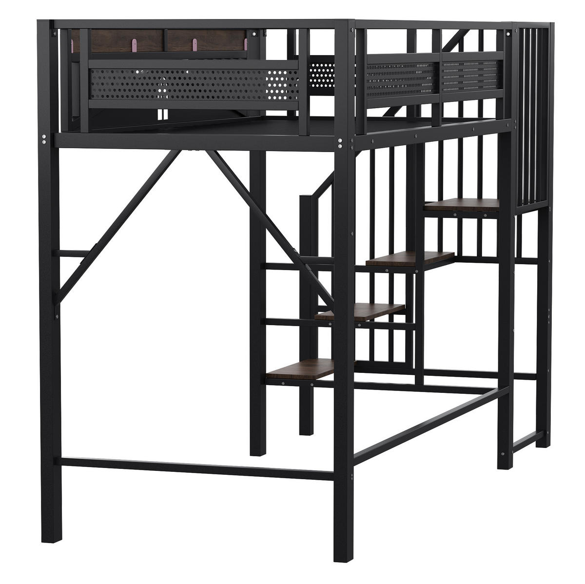 HOCHBETT 90/200 cm aus Metall mit Sicherheitsleiter, Stauraum und Fenster-Design, Schwarz - Schwarz, Metall (90/200cm) - Redom