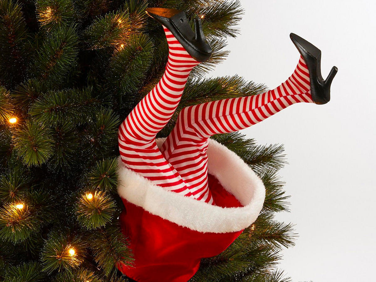 LAALU WEIHNACHTSBAUMDEKO Bewegliche Beine Frau Weihnachtsmann 35 cm - Rot/Schwarz, Kunststoff (35/35/35cm) - LAALU