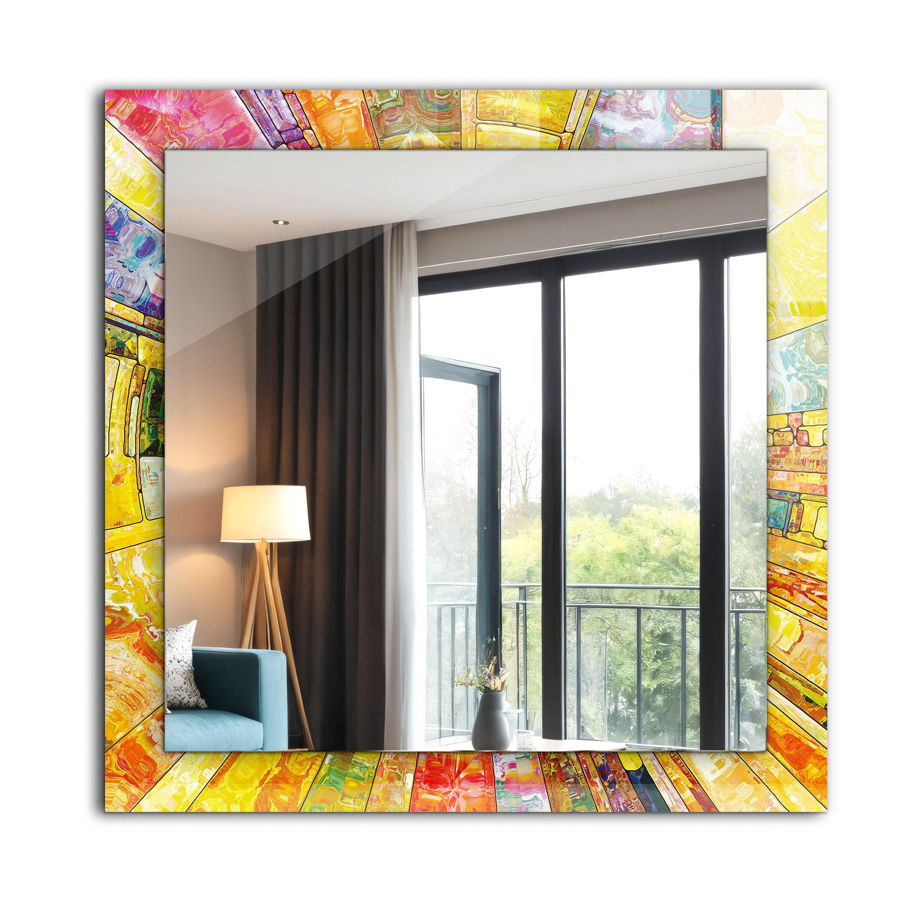 SPIEGEL 60 x 60 cm Rechteckig mit Aufdruck - Currygelb/Multicolor, Glas (60/60/0.4cm) - TULUP