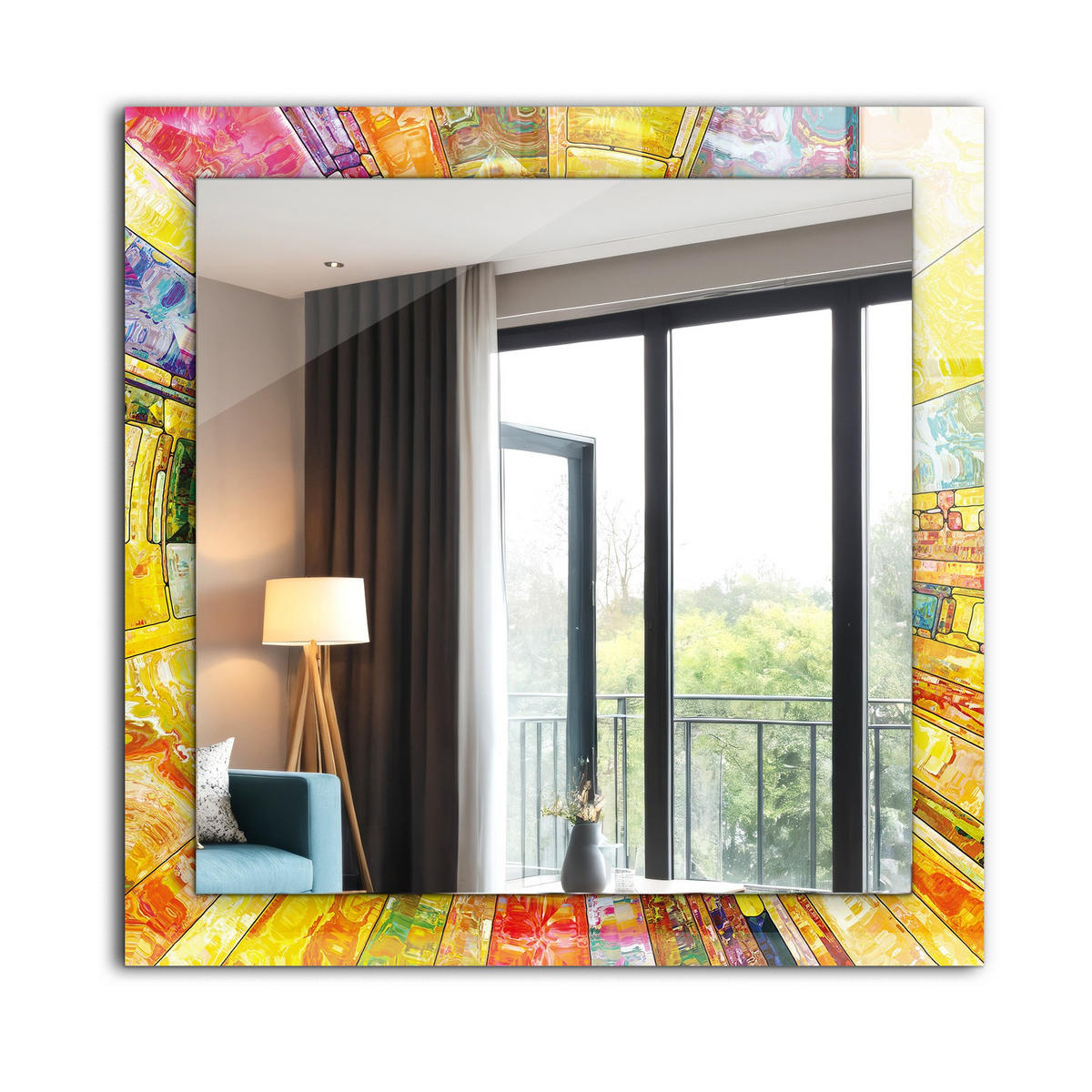 SPIEGEL 60 x 60 cm Rechteckig mit Aufdruck - Currygelb/Multicolor, Glas (60/60/0.4cm) - TULUP