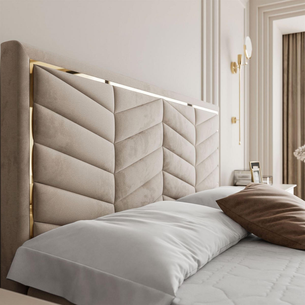 KONTINENTALBETT AURORA 140x200 mit Bettkasten Royal Velvet 170 - Beige, Textil (140/200cm) - Lookway