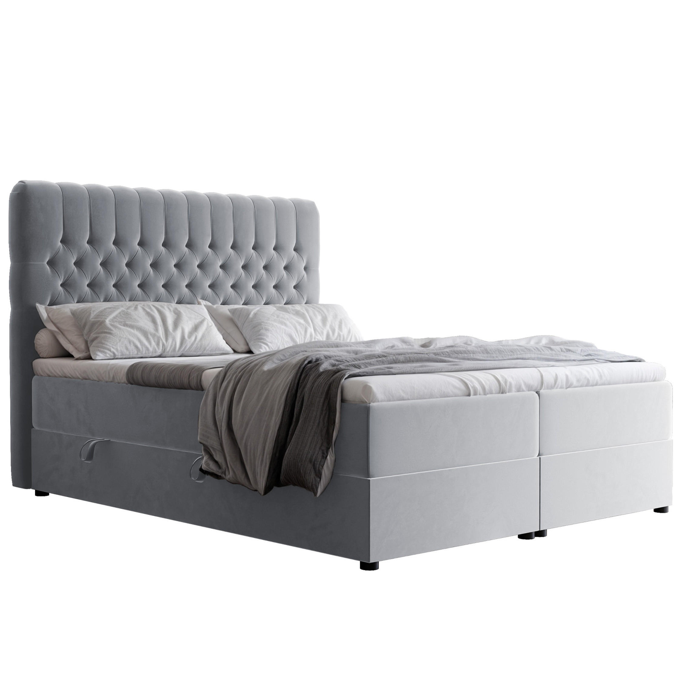 BOXBETT ALBA 140/200 cm mit Matratze und Topper, Grau - Grau, Textil (140/200cm) - Idohome