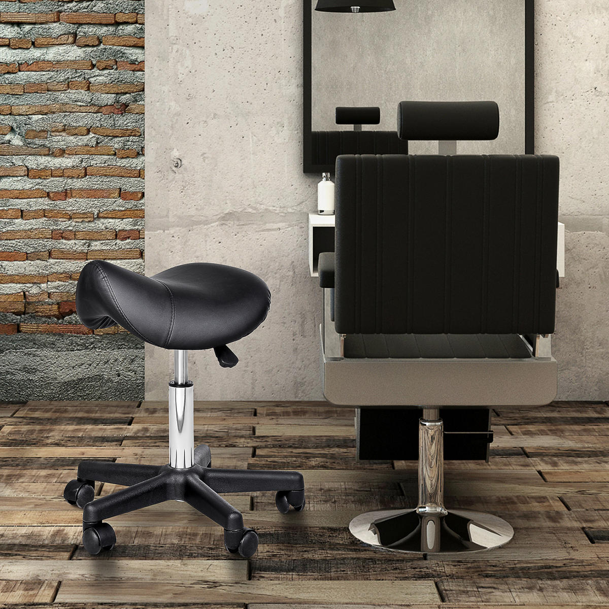 DREHHOCKER DE-09966 sattelförmiger Sitz, höhenverstellbar Schwarz - Schwarz, Metall (38/55/35cm) - ComfortXL