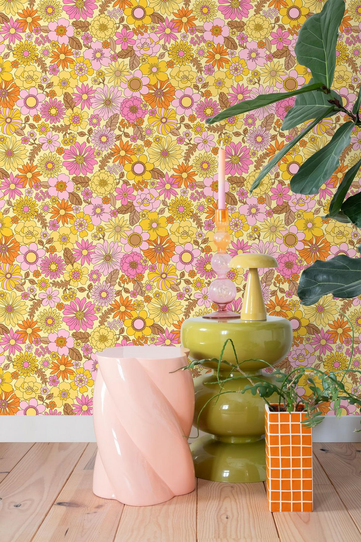 TAPETE Retro Blumen 50 x 900 cm - Gelb, Papier (50/900cm) - ESTAhome