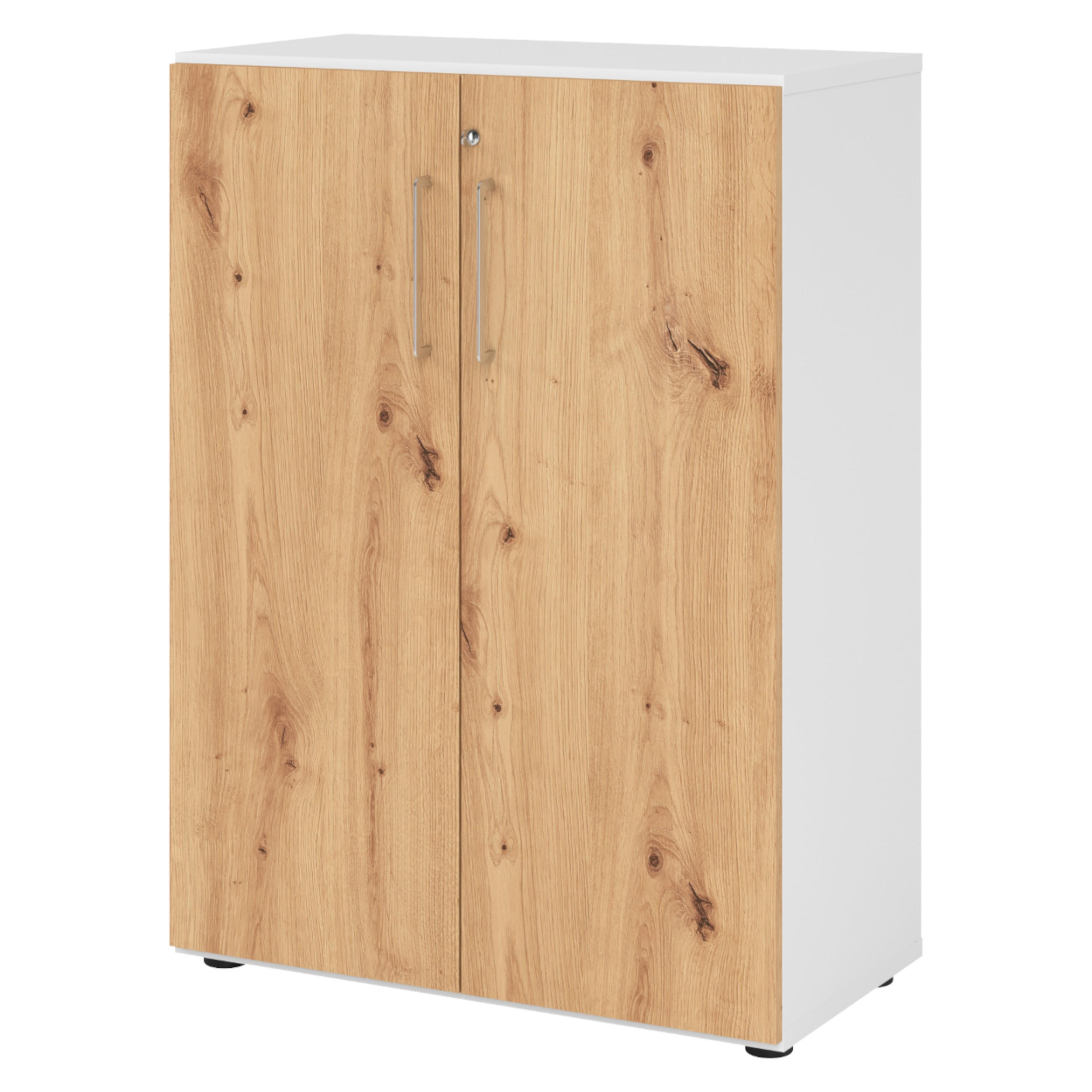 bümö Aktenschrank Weiß, Wildeiche 80x110x42 cm