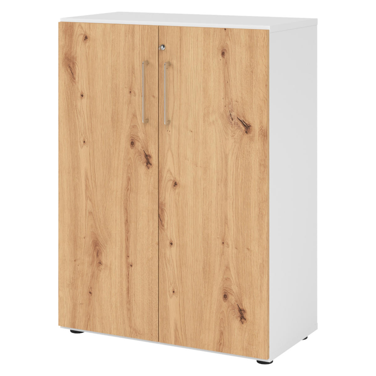 AKTENSCHRANK - 3 Ordnerhöhen 42/80/110 cm in Weiß/Wildeiche - Wildeiche/Weiß, Holzwerkstoff (80/110/42cm) - bümö