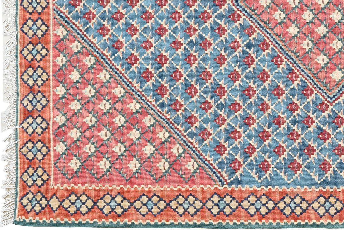 HANDWEBTEPPICH Kelim Senneh Blau 150/107 cm Schurwolle - Blau, Textil (107/150cm) - Looma