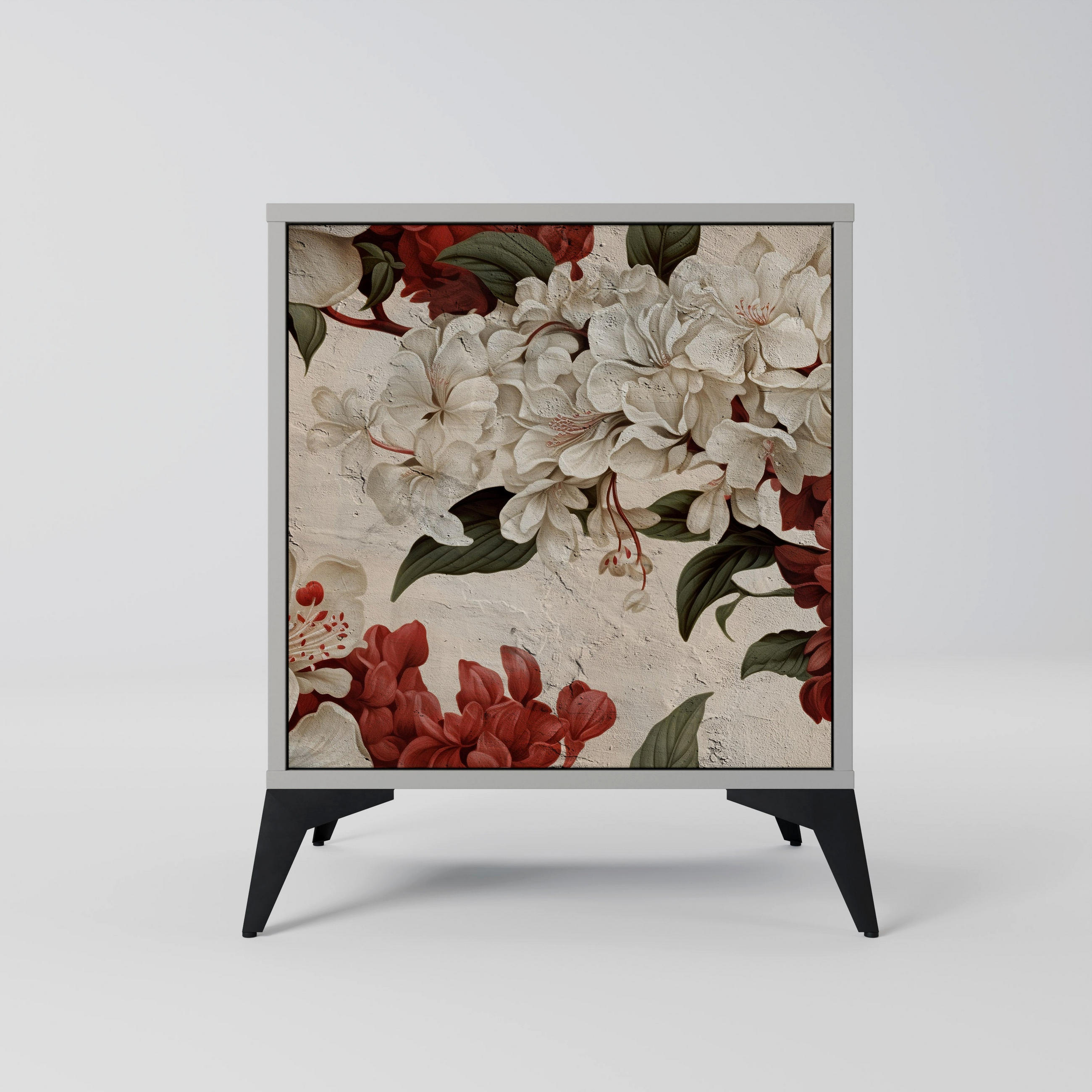 SIDEBOARD EPHEMERAL DAYS, Grau, 57,5x42x70,5 cm, Schwarze Metall-Sternfüße - Multicolor/Schwarz, Holzwerkstoff/Metall (57.5/70.5/42cm) - SpaceRebels