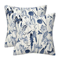 KISSENBEZUG 2er Set 50 x 50 cm Marineblau Blumen Schmetterlinge - Blau, Textil (50/50cm)
