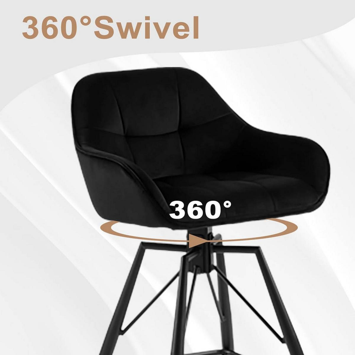 BARHOCKER 4er Set, Samt, Metall, Schwarz - Schwarz, Textil/Metall (51/94.5/53cm) - Woltu