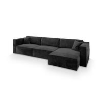 ECKSOFA TOLMO M Schwarz Velours-Stoff mit Schlaffunktion - Schwarz, Holz (347/148cm) - MASSENO