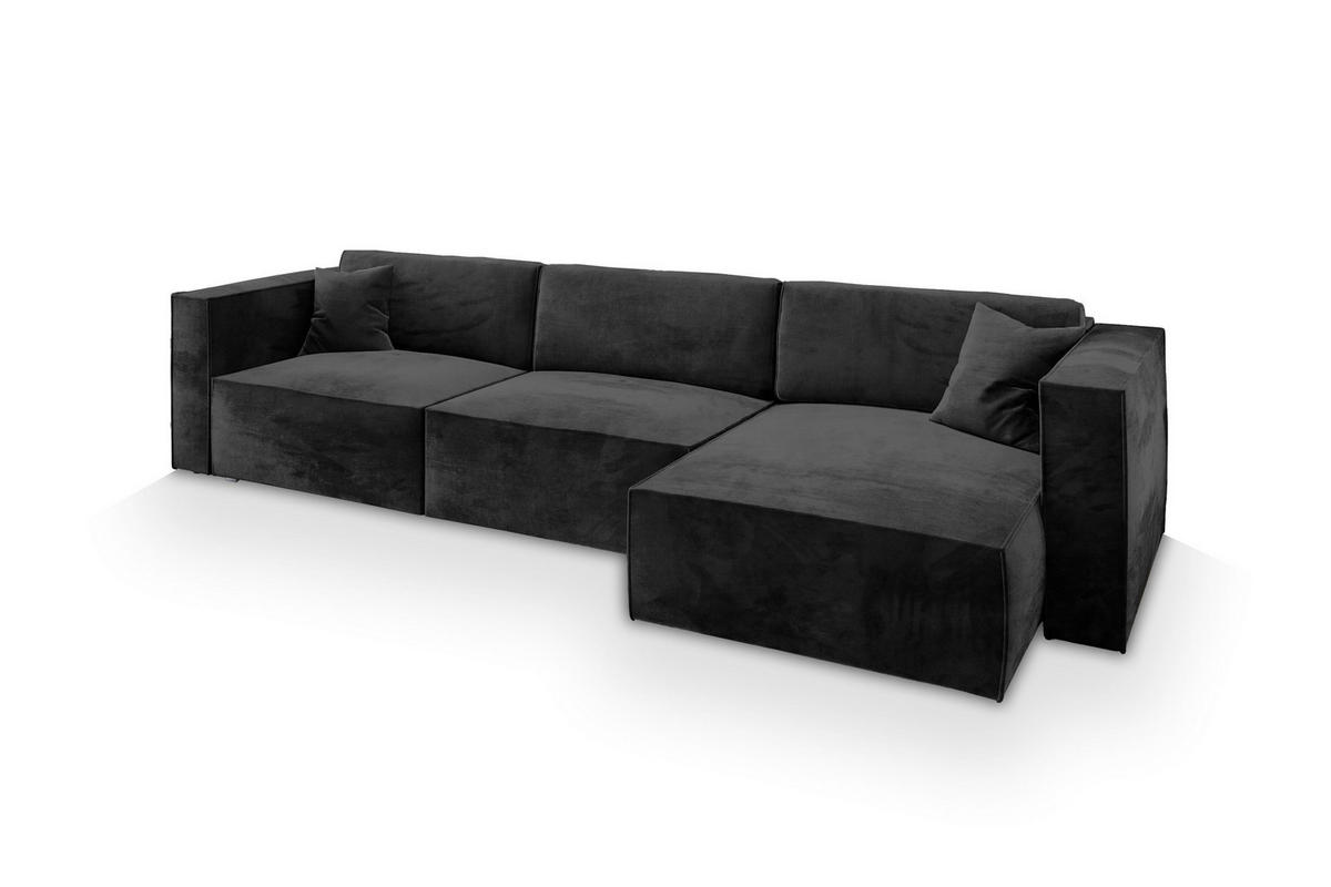 ECKSOFA TOLMO M Schwarz Velours-Stoff mit Schlaffunktion - Schwarz, Holz (347/148cm) - MASSENO