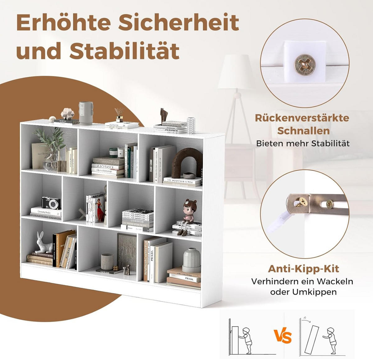 BÜCHERREGAL Weiß - Weiß, Holz (24/104/140cm) - COSTWAY