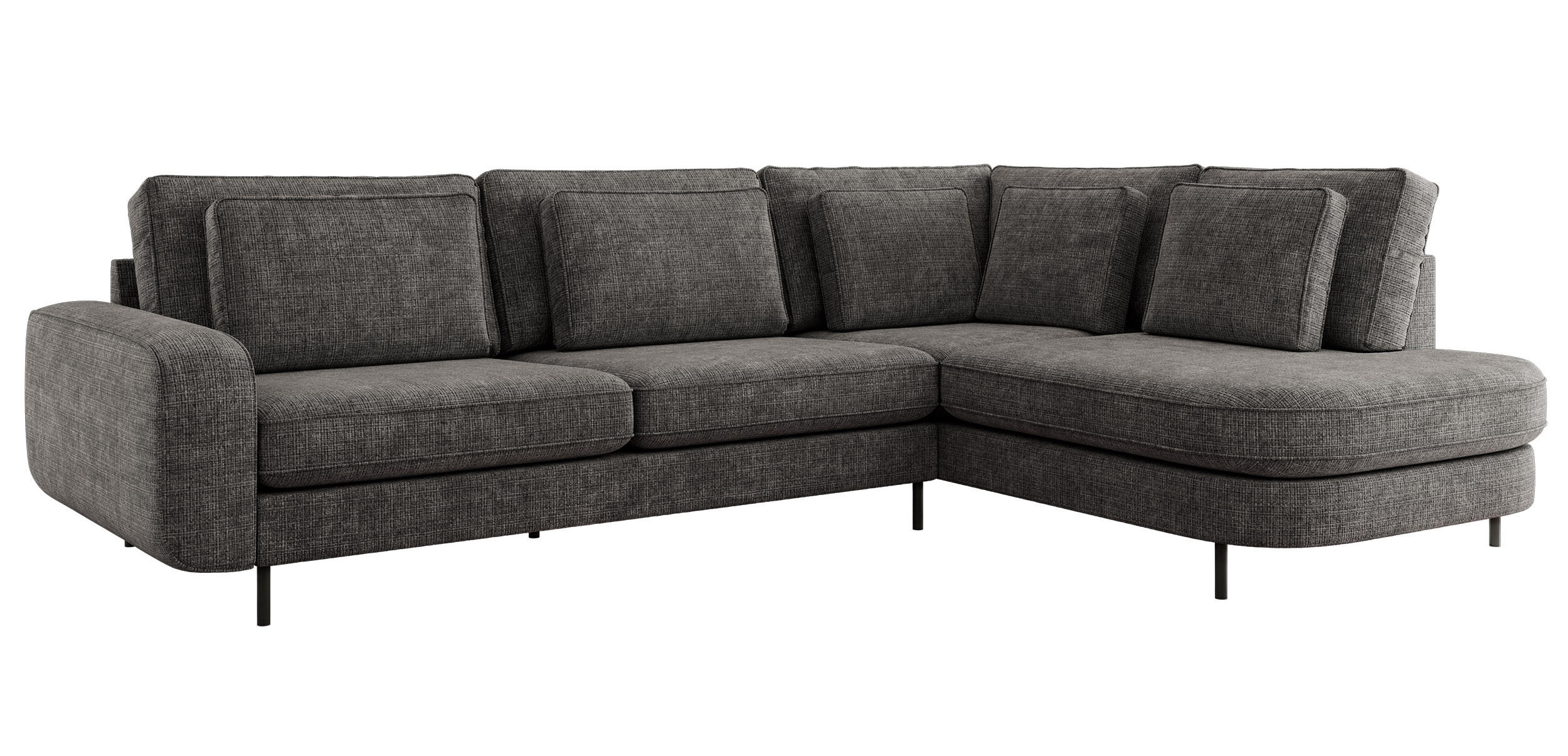 ROHOVÁ SEDAČKA CALENO L - Šedá hladký senil - Levá Strana - černá/tmavě šedá, kov/textil (317/225cm) - MKS