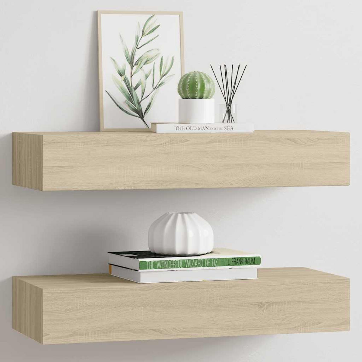 WANDREGALE mit Schubladen 2 Stk. Eichen-Optik 60x23,5x10 cm - Braun, Holzwerkstoff (60/10/23.5cm) - furnicato