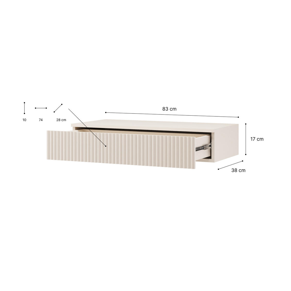 KONSOLENTISCH Soft mit 1 Schublade und geriffelten Fronten, Kaschmir - Kaschmir, Holzwerkstoff (38/83/17cm) - Beautysofa