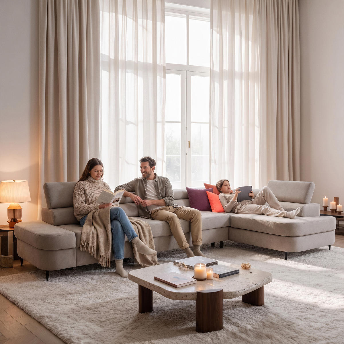 ECKSOFA PRIAM MAXI L-Form Rechts mit Schlaffunktion 125x195 Velours Beige - Beige/Schwarz, Holz/Textil (350/203cm) - Muffo
