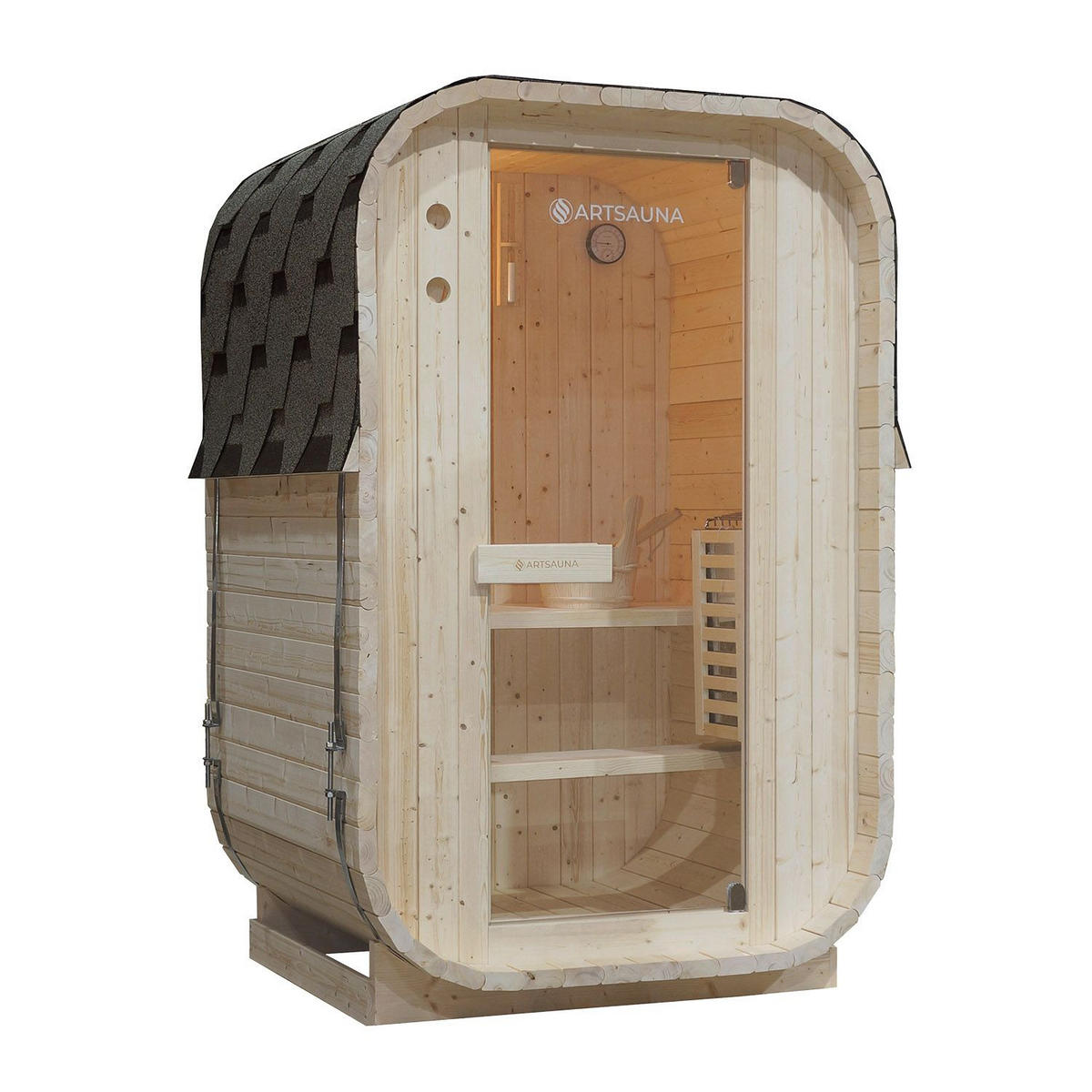 FASSSAUNA Nolvik S inkl. Zubehör-Set - Naturfarben, Holz (128/194/120cm) - Artsauna
