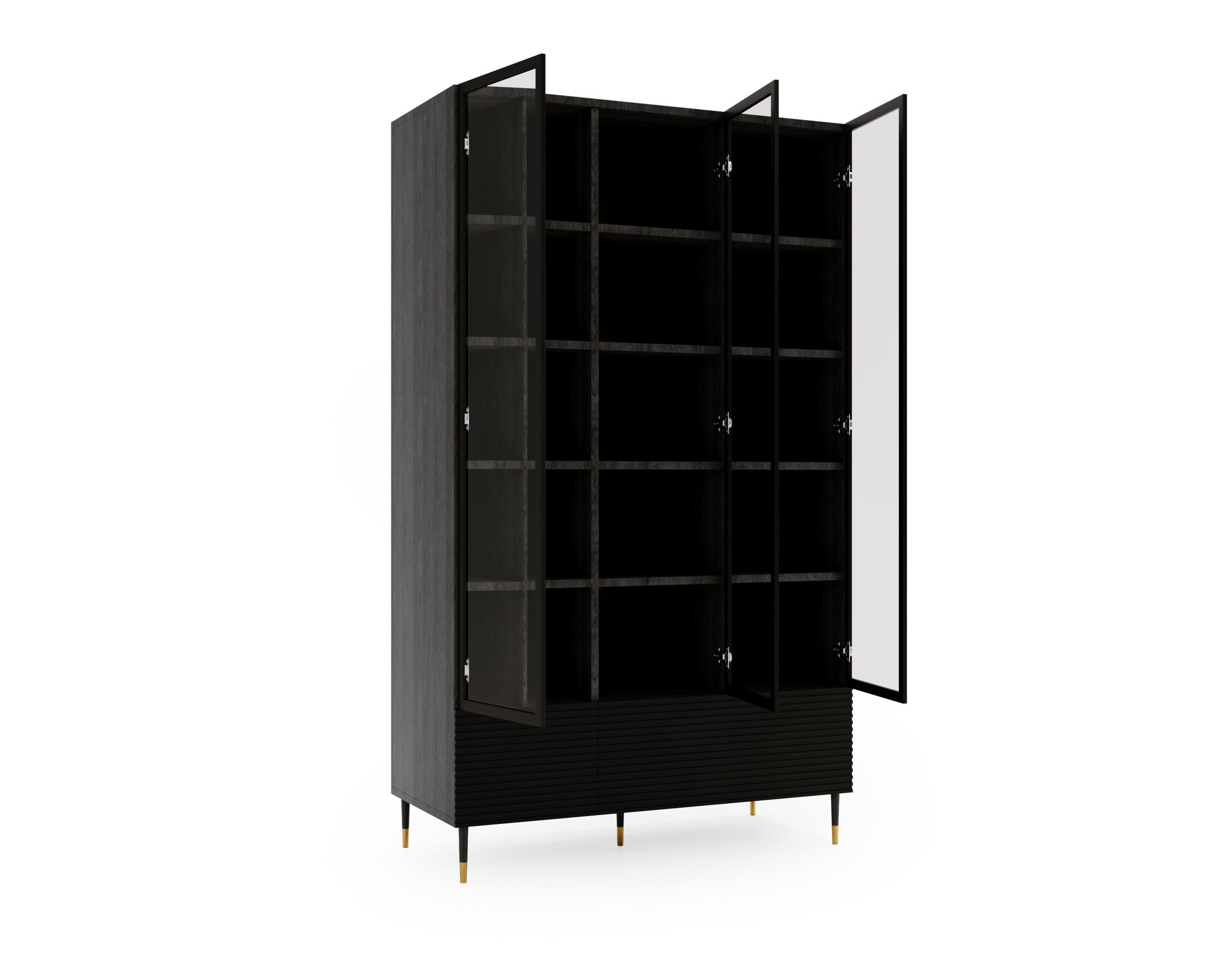 VITRINE Imperio Pistaziengrün, Dreitürige - Schwarz/Grün, Holzwerkstoff (120/206/42cm) - Bettso