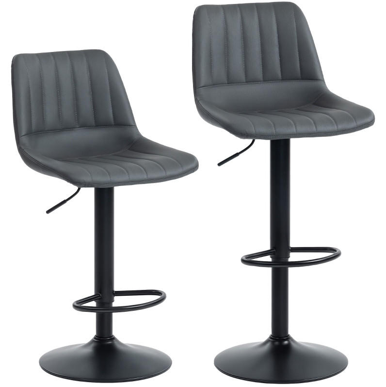 BARHOCKER 2er-Set höhenverstellbar 43 x 49,5 x 91-111 cm Kunstleder Dark Gray - Dunkelgrau, Metall (49.5/111/43cm) - Meubliv