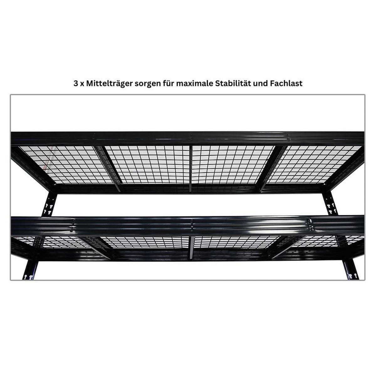 SCHWERLASTREGAL Rhino 2er-Set Stück 180x200x60 cm 4 Gitterrost-Ebenen Fachlast 500 kg Schwarz - Schwarz, Metall (200/180/60cm) - PROREGAL