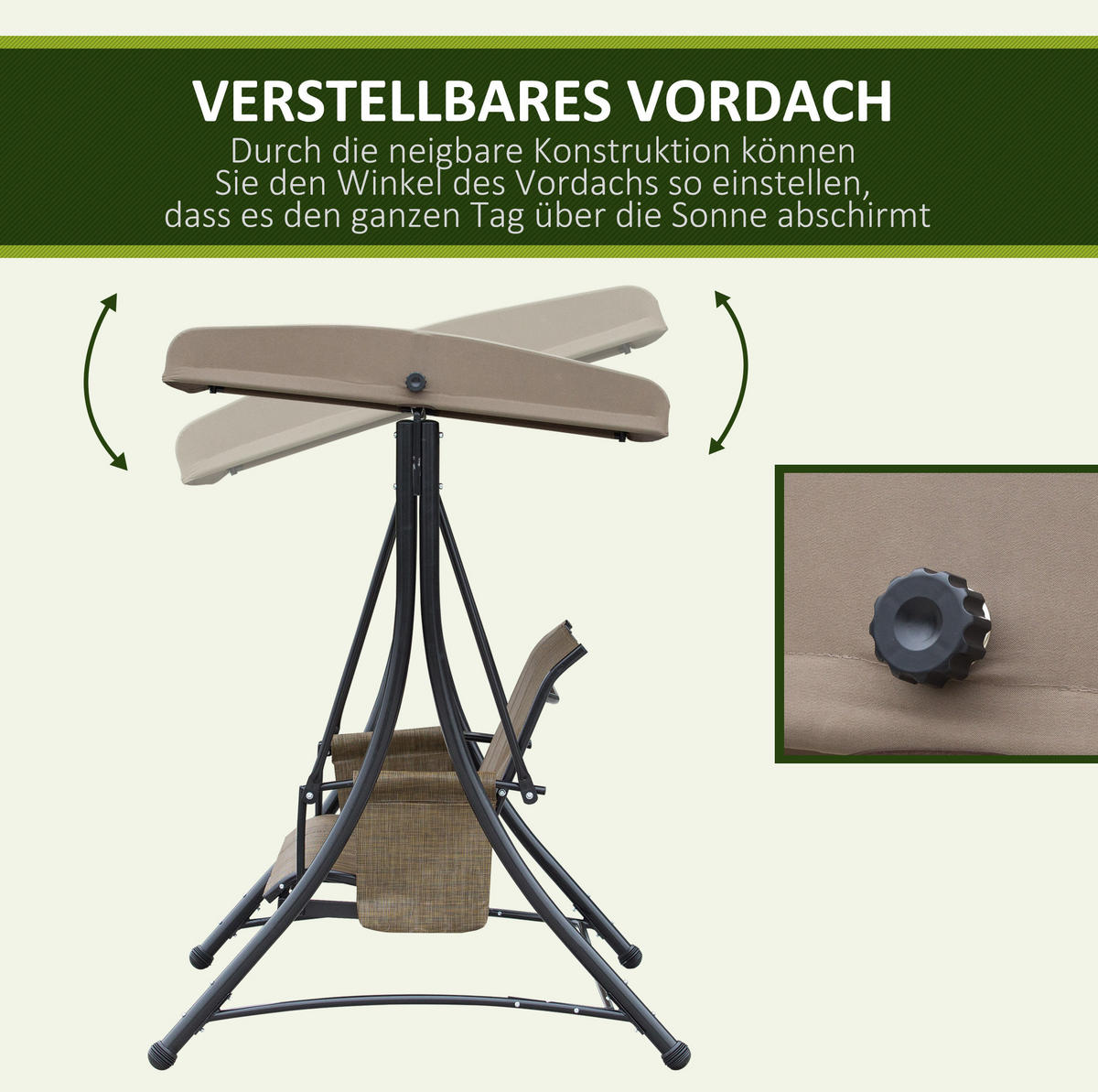 HOLLYWOODSCHAUKEL aus Metall 196 x 128 x 172 cm in Braun mit verstellbarem Sonnendach - Braun, Metall (128/172/196cm) - Modfu