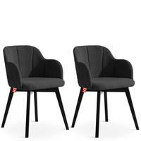 POLSTERSTUHL LONIS Esszimmerstühle 2er Set - Schwarz, Holz/Textil (55/82/54cm) - KONSIMO®