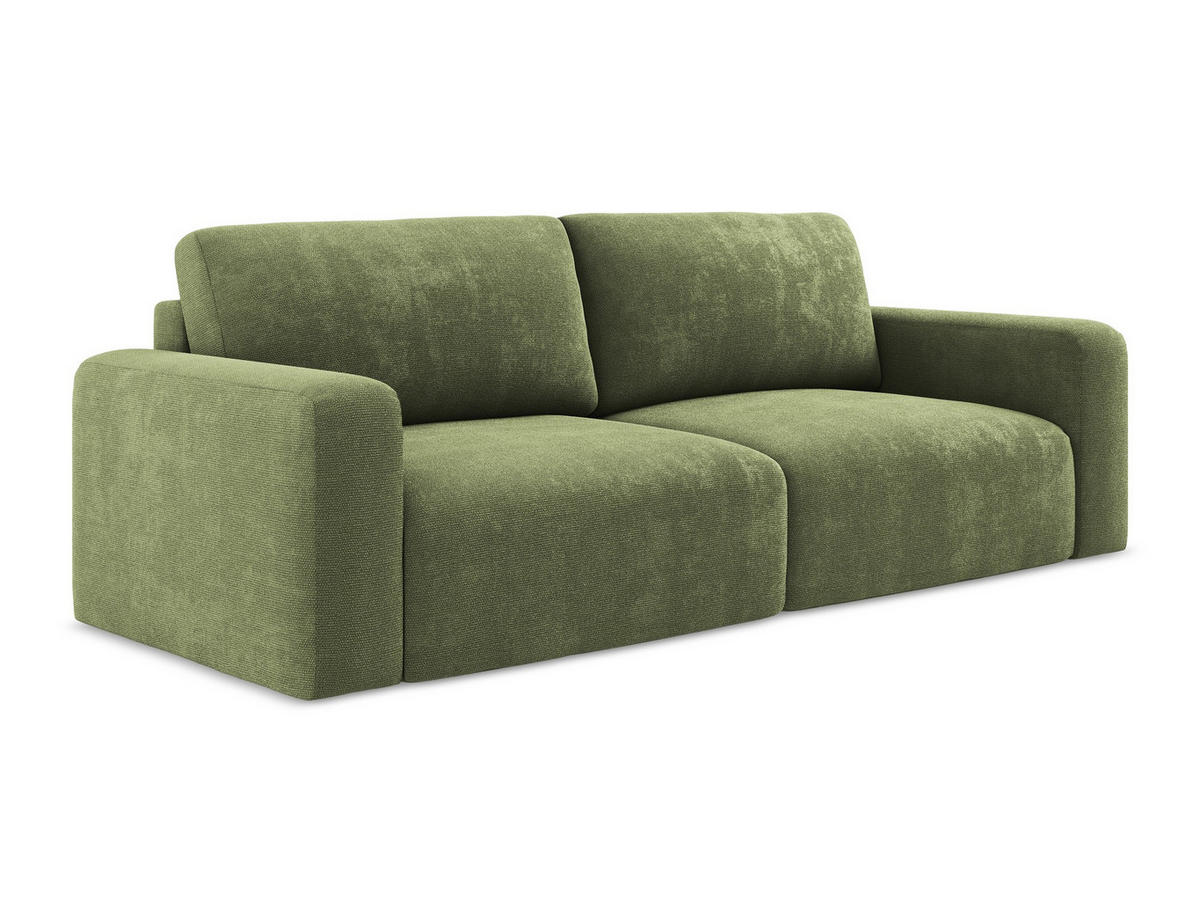 3-SITZER SOFA mit Schlaffunktion Chenille Stoff Grün - Schwarz/Grau, Kunststoff/Textil (244/79/102cm) - Makamii