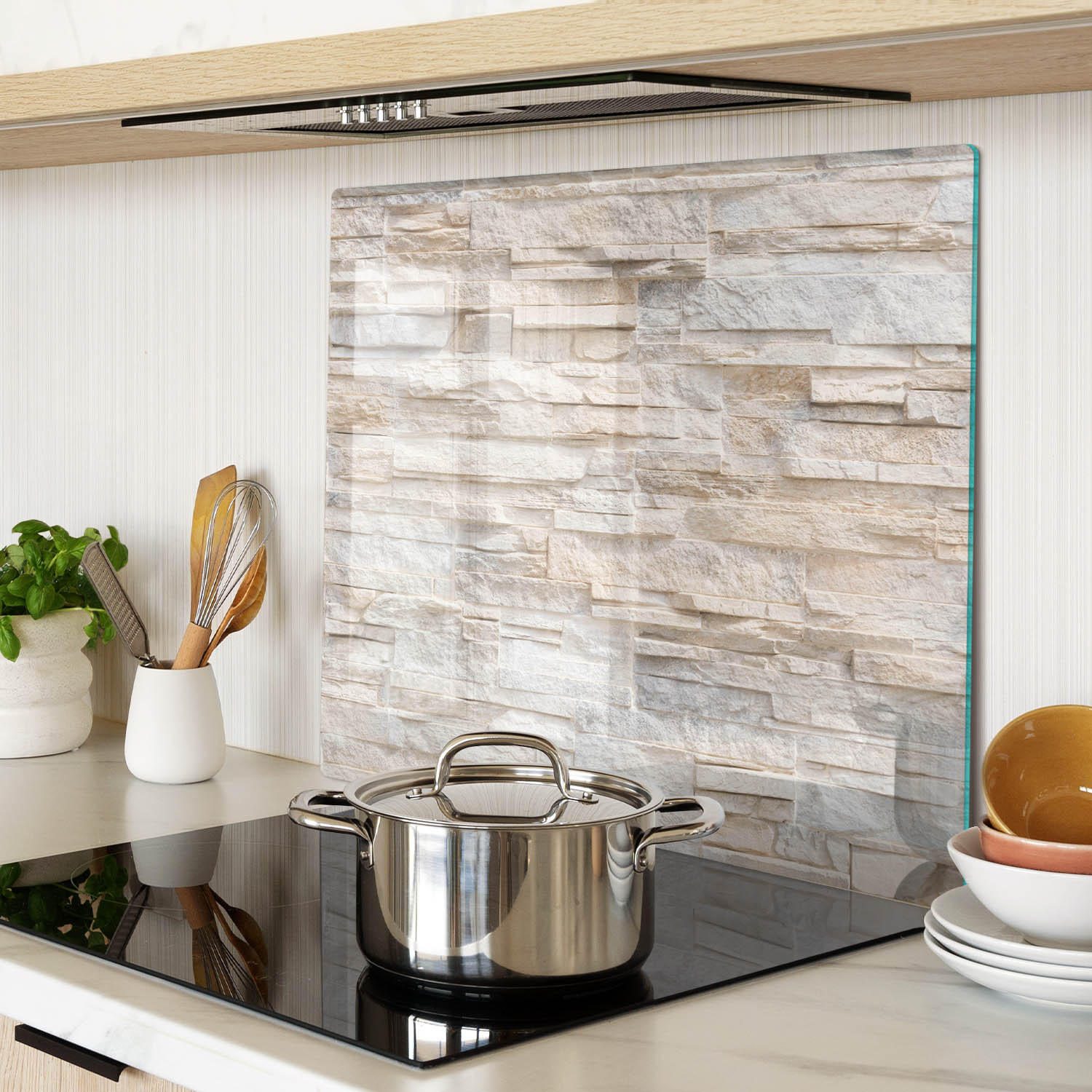 GLASPLATTE 60x52 cm Ziegelmauer - Beige, Glas (60/0.4/52cm) - TULUP