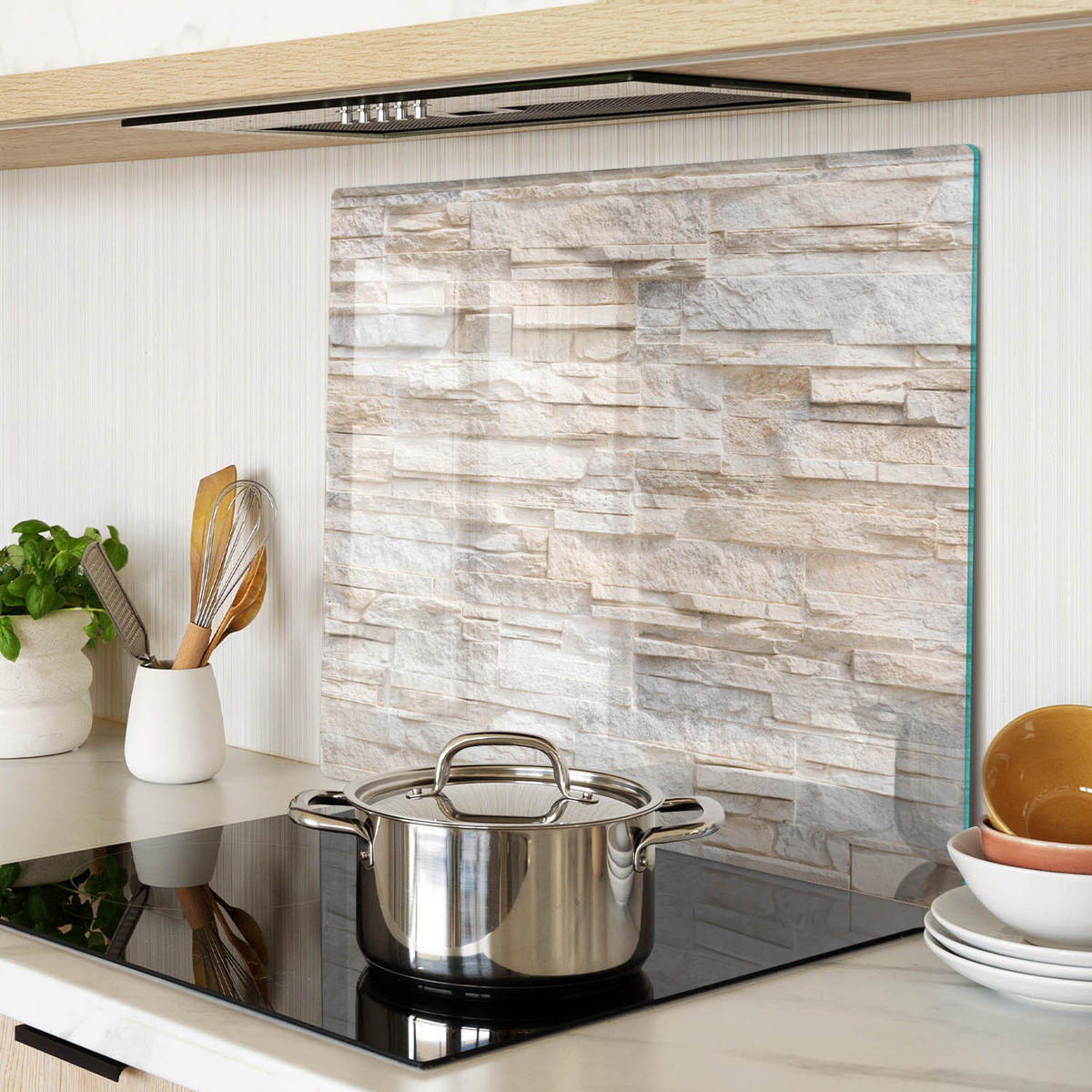 GLASPLATTE 60x52 cm Ziegelmauer - Beige, Glas (60/0.4/52cm) - TULUP